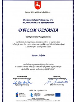 Dyplom uznania Kacper Szkoda